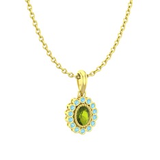 Peridot ve akuamarin 925 ayar altın kaplama gümüş kolye (40 cm altın rolo zincir)