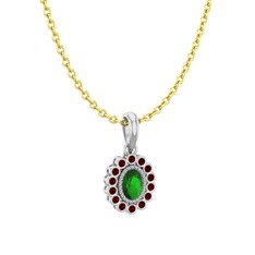 Rayiha Kolye - Yeşil kuvars ve garnet 8 ayar beyaz altın kolye (40 cm altın rolo zincir) #8ni8jh