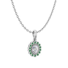 Rayiha Kolye - Swarovski ve kök zümrüt 18 ayar beyaz altın kolye (40 cm beyaz altın rolo zincir) #91vf27