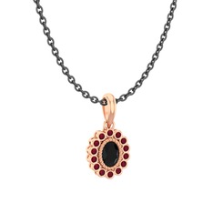 Siyah zirkon ve kök yakut 18 ayar rose altın kolye (40 cm gümüş rolo zincir)