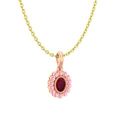 Kök yakut ve pembe kuvars 14 ayar rose altın kolye (40 cm altın rolo zincir)