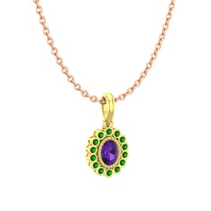 Rayiha Kolye - Ametist ve yeşil kuvars 925 ayar altın kaplama gümüş kolye (40 cm rose altın rolo zincir) #9ceyys