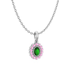 Rayiha Kolye - Yeşil kuvars ve pembe kuvars 925 ayar gümüş kolye (40 cm beyaz altın rolo zincir) #9kmyix