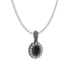 Rayiha Kolye - Siyah zirkon ve beyaz zirkon 925 ayar siyah rodyum kaplama gümüş kolye (40 cm beyaz altın rolo zincir) #9rudi2