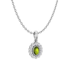 Rayiha Kolye - Peridot ve beyaz zirkon 8 ayar beyaz altın kolye (40 cm beyaz altın rolo zincir) #9sl2i2