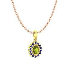 Rayiha Kolye - Peridot ve lab safir 14 ayar altın kolye (40 cm rose altın rolo zincir) #9so9lz