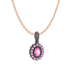 Rayiha Kolye - Pembe kuvars 925 ayar siyah rodyum kaplama gümüş kolye (40 cm rose altın rolo zincir) #a7r312