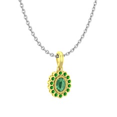 Rayiha Kolye - Kök zümrüt ve yeşil kuvars 14 ayar altın kolye (40 cm gümüş rolo zincir) #ahuc4