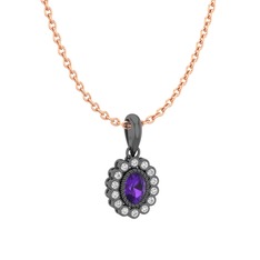 Rayiha Kolye - Ametist ve beyaz zirkon 925 ayar siyah rodyum kaplama gümüş kolye (40 cm rose altın rolo zincir) #aitj7d