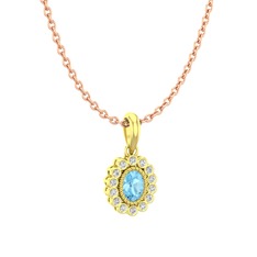 Akuamarin ve pırlanta 925 ayar altın kaplama gümüş kolye (0.154 karat, 40 cm rose altın rolo zincir)