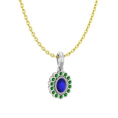 Rayiha Kolye - Lab safir ve yeşil kuvars 18 ayar beyaz altın kolye (40 cm altın rolo zincir) #b6jw1x