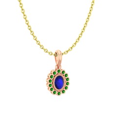 Rayiha Kolye - Lab safir ve yeşil kuvars 925 ayar rose altın kaplama gümüş kolye (40 cm altın rolo zincir) #b7nzgf