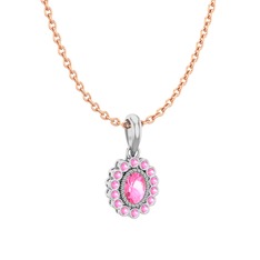 Rayiha Kolye - Pembe kuvars 8 ayar beyaz altın kolye (40 cm rose altın rolo zincir) #b81y9x