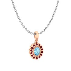 Akuamarin ve kök yakut 8 ayar rose altın kolye (40 cm beyaz altın rolo zincir)