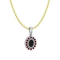 Rayiha Kolye - Siyah zirkon ve garnet 18 ayar beyaz altın kolye (40 cm gümüş rolo zincir) #birjsq