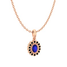 Rayiha Kolye - Lab safir ve siyah zirkon 14 ayar rose altın kolye (40 cm rose altın rolo zincir) #bmkjdy