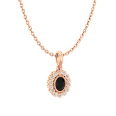 Siyah zirkon ve beyaz zirkon 925 ayar rose altın kaplama gümüş kolye (40 cm rose altın rolo zincir)