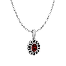 Rayiha Kolye - Garnet ve siyah zirkon 8 ayar beyaz altın kolye (40 cm beyaz altın rolo zincir) #c2g4kc