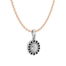 Rayiha Kolye - Swarovski ve siyah zirkon 18 ayar beyaz altın kolye (40 cm rose altın rolo zincir) #cdp6cm