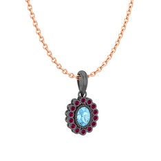 Rayiha Kolye - Akuamarin ve rodolit garnet 925 ayar siyah rodyum kaplama gümüş kolye (40 cm rose altın rolo zincir) #cftzq9
