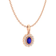 Rayiha Kolye - Lab safir ve pırlanta 18 ayar rose altın kolye (0.154 karat, 40 cm rose altın rolo zincir) #cickuo
