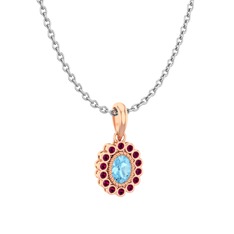 Akuamarin ve rodolit garnet 8 ayar rose altın kolye (40 cm beyaz altın rolo zincir)