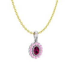 Rayiha Kolye - Rodolit garnet ve pembe kuvars 14 ayar beyaz altın kolye (40 cm altın rolo zincir) #cxciqb
