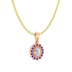 Rayiha Kolye - Swarovski ve ametist 18 ayar rose altın kolye (40 cm altın rolo zincir) #davr5r