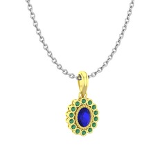Lab safir ve kök zümrüt 14 ayar altın kolye (40 cm beyaz altın rolo zincir)