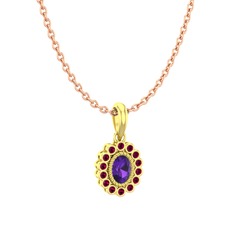 Ametist ve rodolit garnet 925 ayar altın kaplama gümüş kolye (40 cm rose altın rolo zincir)