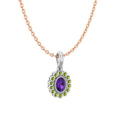 Rayiha Kolye - Ametist ve peridot 18 ayar beyaz altın kolye (40 cm rose altın rolo zincir) #dlv6un