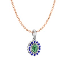 Rayiha Kolye - Kök zümrüt ve lab safir 925 ayar gümüş kolye (40 cm rose altın rolo zincir) #dt3024