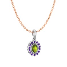Peridot ve ametist 925 ayar gümüş kolye (40 cm rose altın rolo zincir)