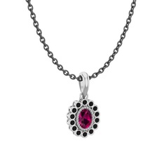 Rayiha Kolye - Rodolit garnet ve siyah zirkon 18 ayar beyaz altın kolye (40 cm gümüş rolo zincir) #ehiymx