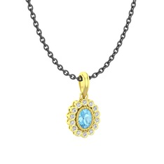 Rayiha Kolye - Akuamarin ve beyaz zirkon 8 ayar altın kolye (40 cm gümüş rolo zincir) #em5hil