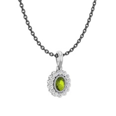 Rayiha Kolye - Peridot ve beyaz zirkon 925 ayar gümüş kolye (40 cm gümüş rolo zincir) #encrj0