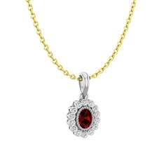 Rayiha Kolye - Garnet ve beyaz zirkon 8 ayar beyaz altın kolye (40 cm gümüş rolo zincir) #ew5lg4