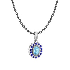 Rayiha Kolye - Akuamarin ve lab safir 925 ayar gümüş kolye (40 cm gümüş rolo zincir) #ez89x9