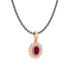 Rayiha Kolye - Rodolit garnet ve pırlanta 14 ayar rose altın kolye (0.154 karat, 40 cm gümüş rolo zincir) #ez9drf