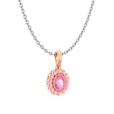 Pembe kuvars 925 ayar rose altın kaplama gümüş kolye (40 cm beyaz altın rolo zincir)