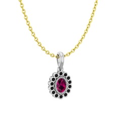 Rayiha Kolye - Rodolit garnet ve siyah zirkon 18 ayar beyaz altın kolye (40 cm altın rolo zincir) #f40ze7