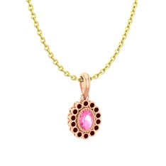 Rayiha Kolye - Pembe kuvars ve garnet 14 ayar rose altın kolye (40 cm altın rolo zincir) #fba2or