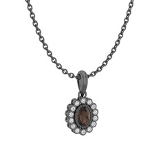 Rayiha Kolye - Dumanlı kuvars ve swarovski 925 ayar siyah rodyum kaplama gümüş kolye (40 cm gümüş rolo zincir) #fbnkjt