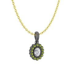 Swarovski ve peridot 925 ayar siyah rodyum kaplama gümüş kolye (40 cm altın rolo zincir)
