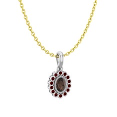 Dumanlı kuvars ve garnet 18 ayar beyaz altın kolye (40 cm altın rolo zincir)