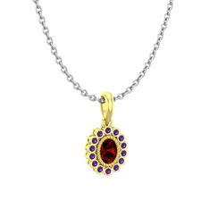 Garnet ve ametist 925 ayar altın kaplama gümüş kolye (40 cm beyaz altın rolo zincir)