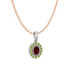 Garnet ve peridot 18 ayar beyaz altın kolye (40 cm gümüş rolo zincir)