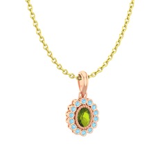 Rayiha Kolye - Peridot ve akuamarin 18 ayar rose altın kolye (40 cm altın rolo zincir) #gzzh4a