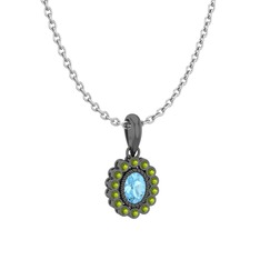 Rayiha Kolye - Akuamarin ve peridot 925 ayar siyah rodyum kaplama gümüş kolye (40 cm beyaz altın rolo zincir) #h22atp