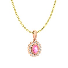 Rayiha Kolye - Pembe kuvars ve pırlanta 14 ayar rose altın kolye (0.154 karat, 40 cm altın rolo zincir) #h622ev